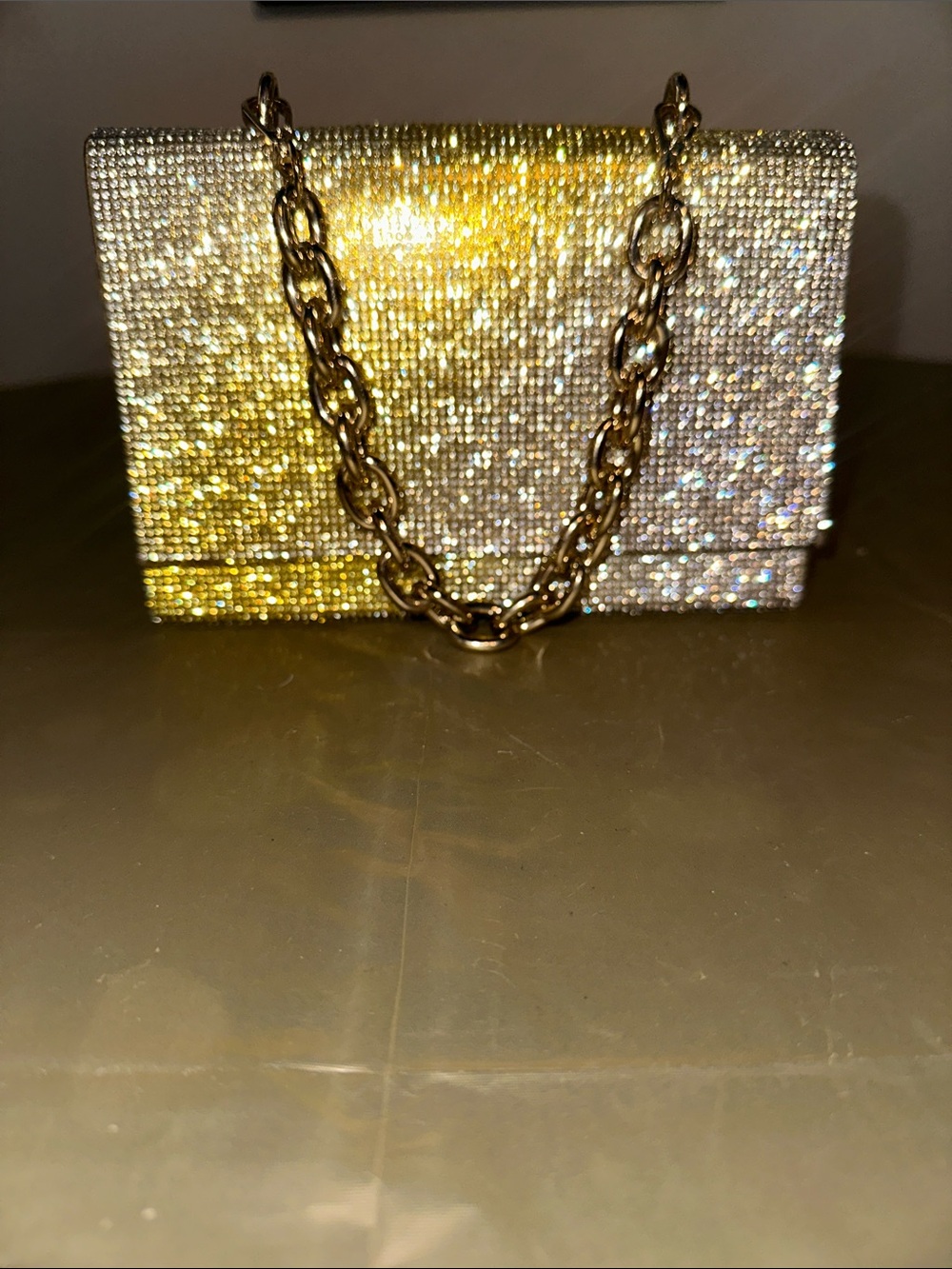 Gold Crystal Evening Clutch with Chain